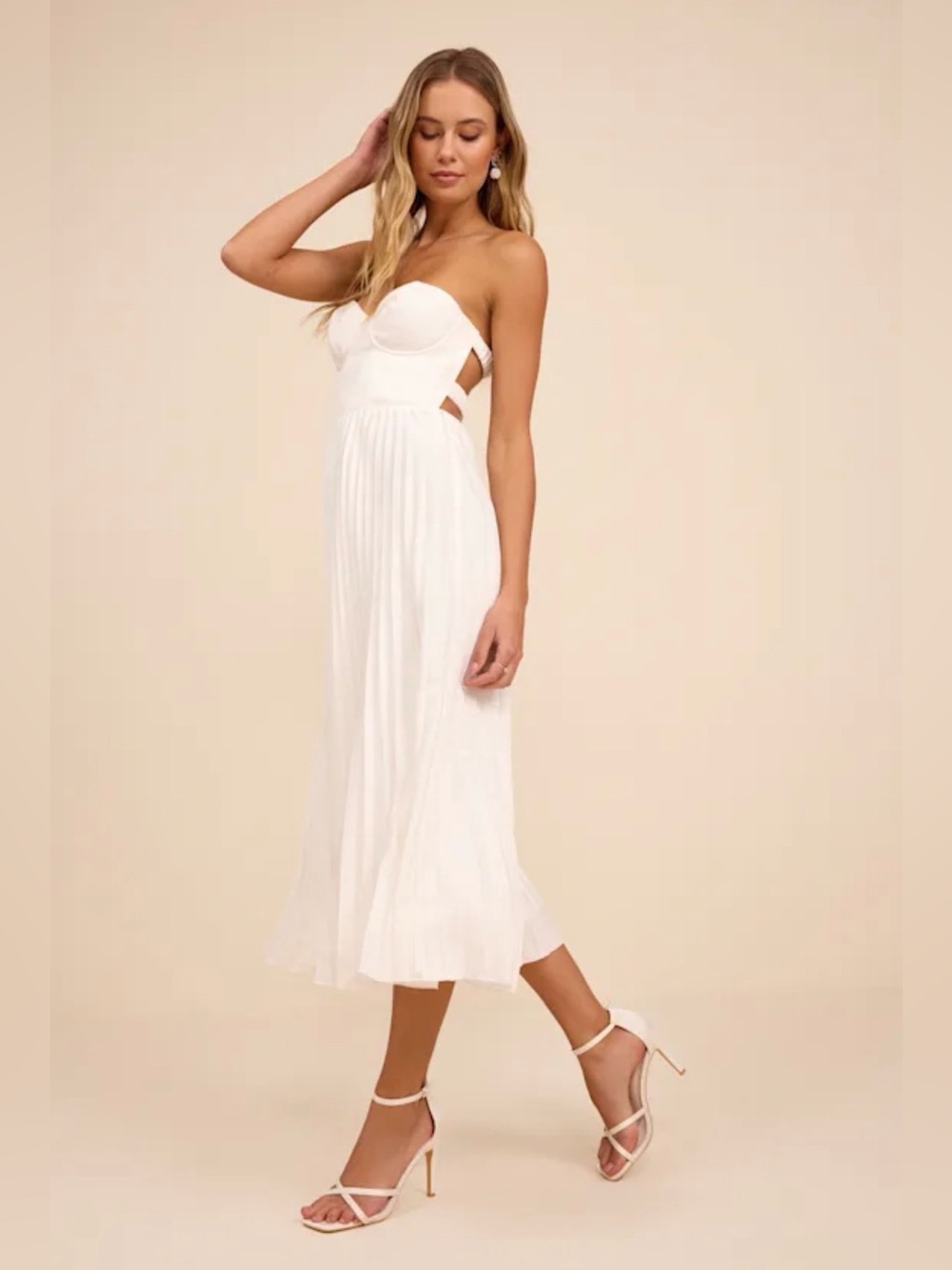 Lulus Irelyn White Satin Bustier Midi Dress - Size S